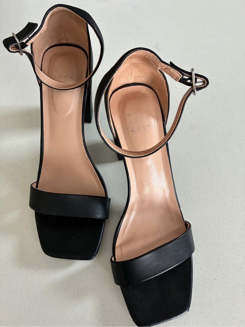 a new day Black Ankle-Strap Block Heel Sandals